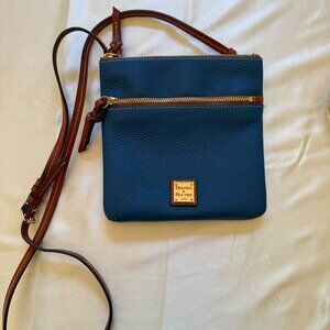 Dooney & Bourke Double zip slim profile pebble grain crossbody Blue with Tan
